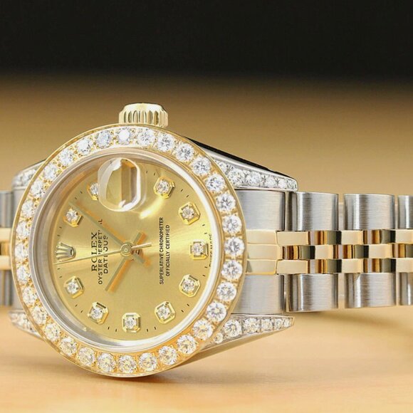 LADIES ROLEX DATEJUST  TWO TONE QUICKSET 1.0++ CT DIAMOND BEZEL CHAMPAGNE WATCH main image 7